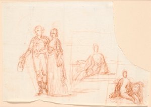 Kompositionsentwurf für das Rybergsche Familienbild; rechts Entwurf einer sitzenden Frauenfigur von Jens Juel