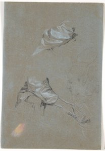 Studie von Seidenärmeln, einer rechten Hand mit einem Buch und einem Profil von Jens Juel