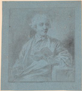 Studie zu einem Porträt eines sitzenden jungen Mannes mit einem Stück Papier in der Hand. Halbfigur en face