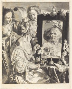 Eine alte Frau am Toilettentisch von Jeremias Falck after Johann Liss after Bernardo Strozzi