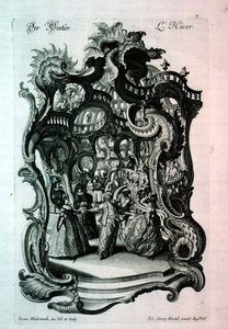 Winter, Rokoko-Notenblatt, das einen Kostümball darstellt, veröffentlicht von Johann Georg Hertel von Jeremias Wachsmuth