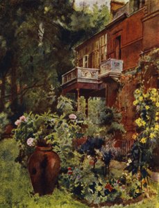 Leighton House, Der Studio-Balkon, vom Garten aus (Farblithografie) von Jessie MacGregor