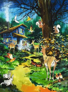 Waldtiere besuchen ein Feenhaus