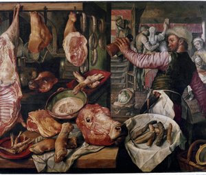 Metzgerei (Fleischmarkt) (Detail) von Joachim Beuckelaer or Bueckelaer