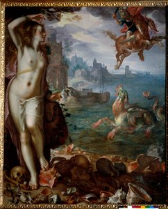 Perseus rettet Andromeda, die an einen Felsen gekettet ist