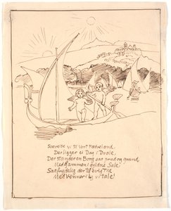 Entwurf zur letzten Illustration mit den Engelkindern im Boot