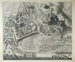 Dolceacqua, Das Dorf Dolceacqua (Imperia) aus Theatrum Regiae Celsitudinis Sabaudiae von Joan Blaeu, Amsterdam