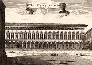 Der Archiginnasio-Palast, Bologna, Emilia-Romagna, Italien, Kupferstich von Joan Blaeu