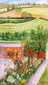 Der Cottage-Garten und Blick darüber hinaus, 2000 von Joan Thewsey