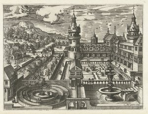 Schloss mit Labyrinth und Brunnen von Joannes van Doetechum (I) (attributed to)