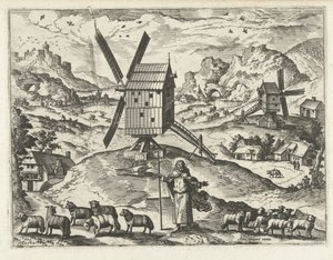 Landschaft mit Christus als guter Hirte (Landschaften, Meeresansichten und fantasievolle Stadtansichten)
