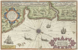 Karte der Nordküste Englands bei Newcastle upon Tyne (Caerte der Noordt custe van Engelandt, beginnende van Robinhodes baij tot Cocket Eijlandt)
