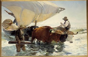 Rückkehr vom Fischen, Bootsschleppen von Joaquín Sorolla