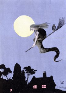 Die Hexen, wenn wir den Legenden glauben, waren die ersten, die die Luftfahrt praktizierten (Hexe auf ihrem Besen) - in "Die Abenteuer der Luftfahrt" von Xandaro von Joaquin Xaudaro