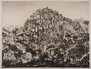 Ansicht von Anticoli Corrado mit Bäuerinnen im Vordergrund