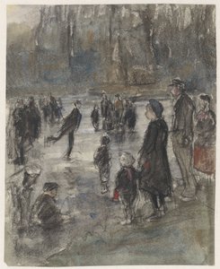 Eisvergnügen auf dem zugefrorenen Teich im Haagse Bos von Johan Antonie de Jonge
