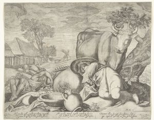 Sämann und Knechte schlafen, während Satan Unkraut sät (Parabel vom Unkraut unter dem Weizen) von Johan Barra