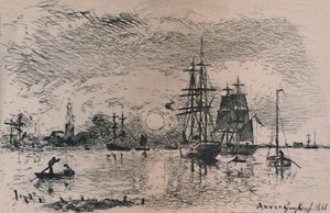 Sonnenuntergang im Hafen von Antwerpen, 1868 von Johan Barthold Jongkind