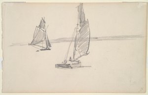 Zwei Fischerboote auf ruhigem Wasser (recto); Zwei Segelboote auf ruhigem Wasser (verso) von Johan Barthold Jongkind