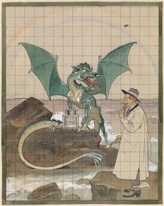 Künstler mit Drache bei einem Topf Chinol