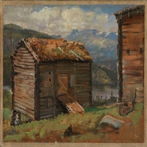 Bauernhofgebäude in Hjelle im Valdres von Johan Christian Dahl