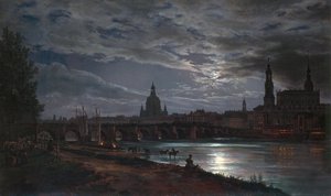 Ansicht von Dresden bei Mondschein