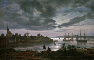 Mondscheinansicht von Larvik, Norwegen von Johan Christian Dahl