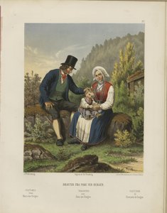 Illustration aus dem Buch Udvalgte norske Nationaldragter von unbekanntem Autor, veröffentlicht von Chr. Tønsberg (Norwegen, 1861)