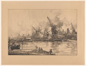Ansicht des Hafens von Rotterdam mit verschiedenen Kränen von Johan Hendrik van Mastenbroek (signed by artist)