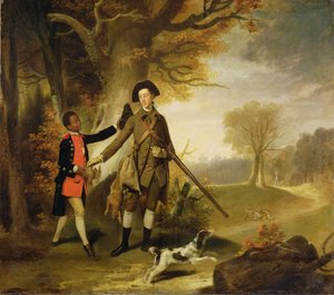 Der dritte Herzog von Richmond (1735-1806) auf der Jagd mit seinem Diener, ca. 1765 von Johan Joseph Zoffany