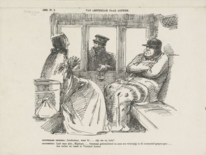 Karikatur über die vielen Unfälle auf der Rhijnspoorweg, 1866