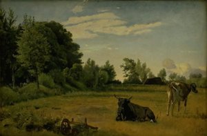 Zwei Kühe auf einem Feld bei Vognserup Manor, Seeland von Johan Thomas Lundbye