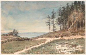 Blick auf Kullen vom Strand bei Hellebæk