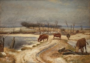 Viehtränke an einem Wintertag von Johan Thomas Lundbye