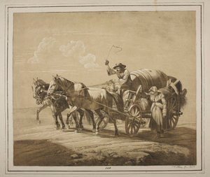 Ungarischer Bauer fährt einen Wagen mit Fässern von Johann Adam Klein