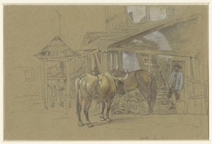 Ochsen und ein Pferd beim Schmied von Johann Adam Klein