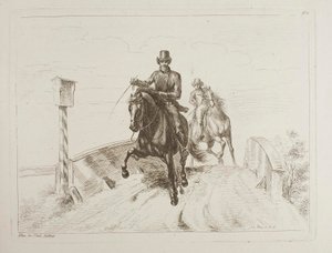 Zwei Reiter im Galopp auf einer Brücke von Johann Adam Klein