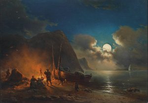 Romantisches Lagerfeuer im Mondschein