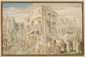 Fest allgemein bekannt als Infiorata im Oktav des Fronleichnams in Genzano von Johann Anton Ramboux