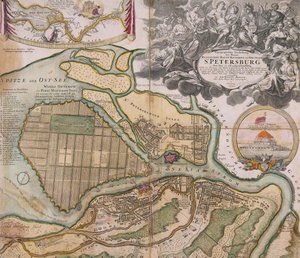 Karte von Petersburg, Sankt Petersburg, Generalplan, ca. 1718-1719 von Johann Baptista Homann