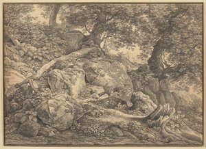 Abhang mit Felsblöcken und Ölbäumen im Park der Prinzen Chigi zu Ariccia von Johann Christian Reinhart