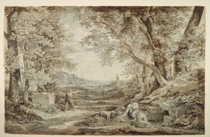 Landschaft mit antiken Denkmälern („Die Erfindung des korinthischen Kapitels“) von Johann Christian Reinhart
