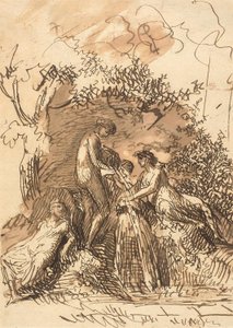 Junge Mädchen an einem Brunnen (recto); Fragment einer Skizze von Beinen (verso) von Johann Christian Reinhart