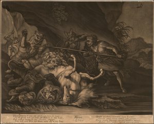 Ca. 1770 allegorische Mezzotinto von Afrika von Johann Elias Ridinger