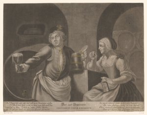 Mann und Frau trinken Bier und Branntwein