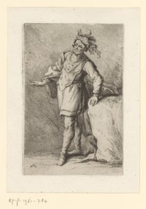 Stehender Krieger mit gefiederter Barett von Johann Elias Ridinger