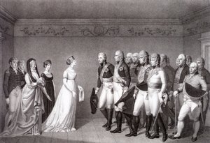 Das Treffen zwischen Luise von Preußen und dem Kronprinzen Alexander von Russland in Memel, 1805 von Johann Friedrich Bolt
