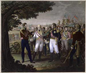 Das Treffen zwischen Kaiser Franz I. von Österreich, Alexander I. von Russland und Friedrich Wilhelm III. von Preußen in Prag am 18. März 1813