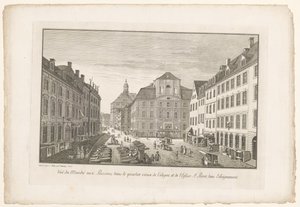 Ansicht eines Fischmarktes in Köln mit der St.-Petrus-Kirche
