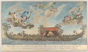 Die hochverzierte dritte Gondel von Francesco Antonio Berka fährt nach Venedig, Götter auf...